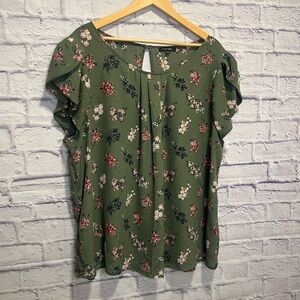 Papermoon 3xl Olive Floral Ruffle Blouse